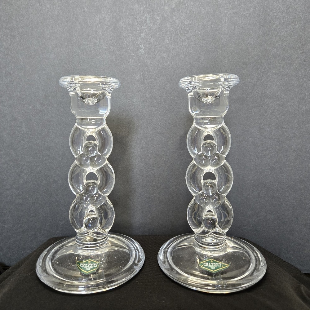 Shannon by Godinger Crystal Candlestick Holder Pair Blossoms Pattern 7" Tall
